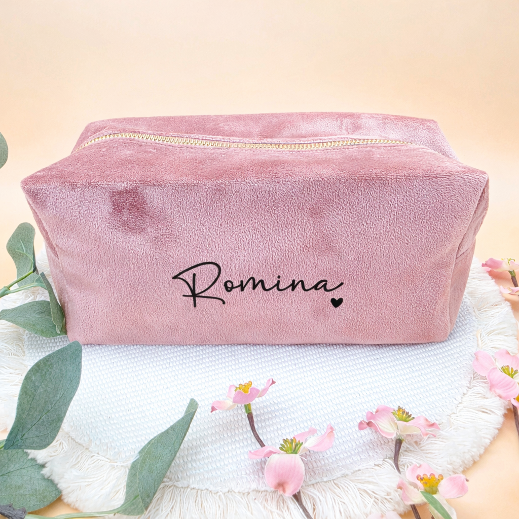 Personalisierter Velvet Beauty Case | große Toilettentasche aus Samt