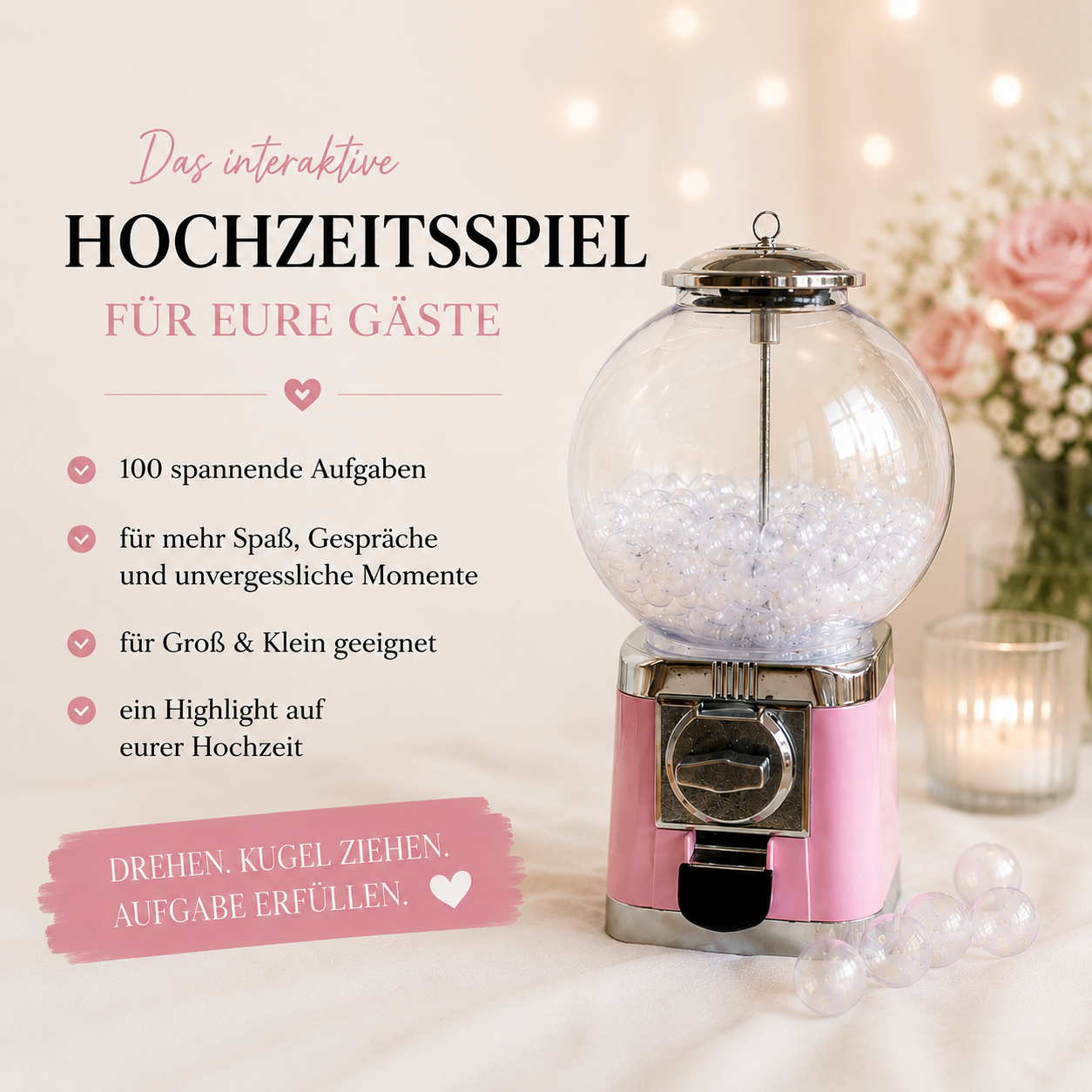 Hochzeitsaufgaben für Gäste – interaktives Hochzeitsspiel zum Mieten